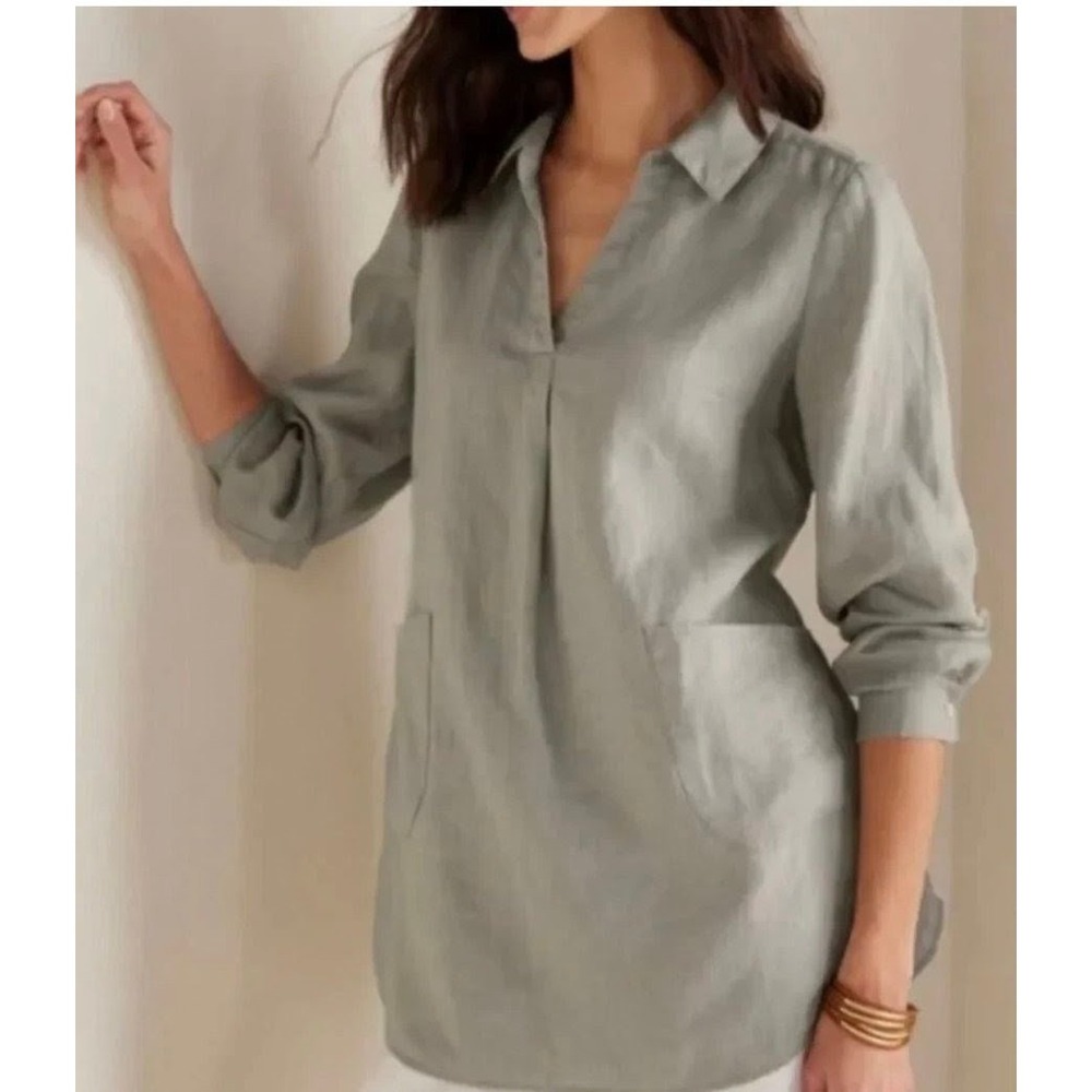 Soft Surroundings Womens 100% Linen Tunic Top Quiet Luxury Sage Green 2X 2X